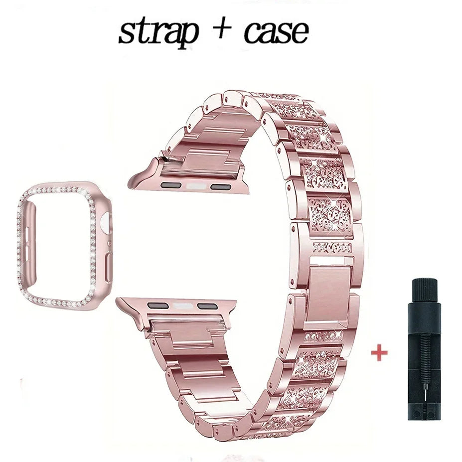Girl Metal Strap + Case For Apple Watch Band Ultra Bracelet Wristband for iwatch Series 11 10 9 8 7 6 5 4 46mm 40 41 42mm Women