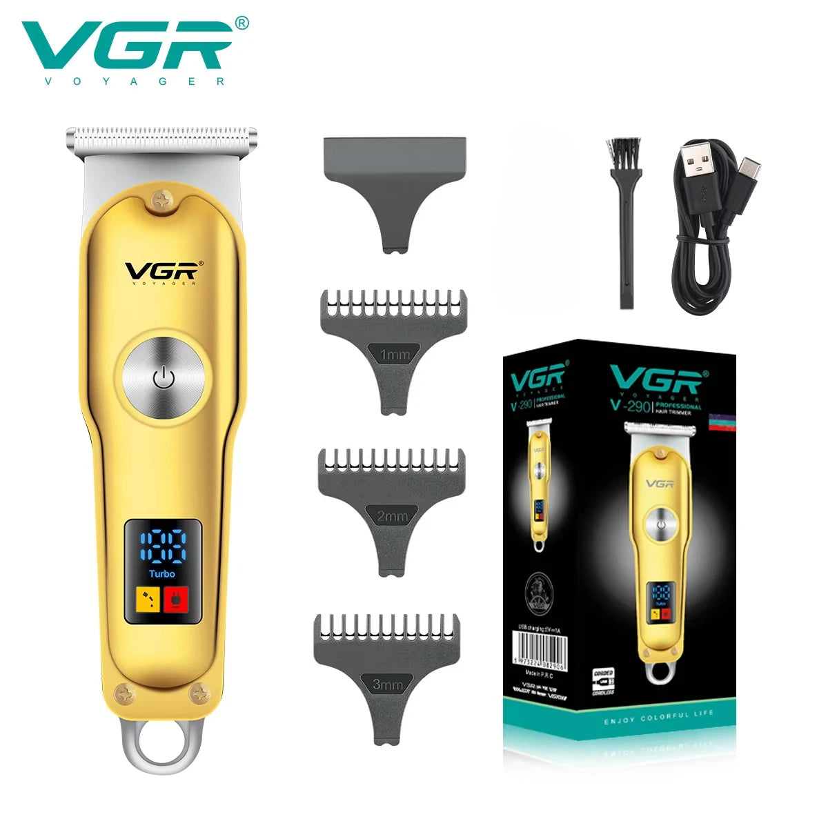 VGR Hair Clipper Mini Hair Trimmer Professional Beard Trimmer Rechargeable Cordless Electric T-Blade Zero Cutting Machine V-290