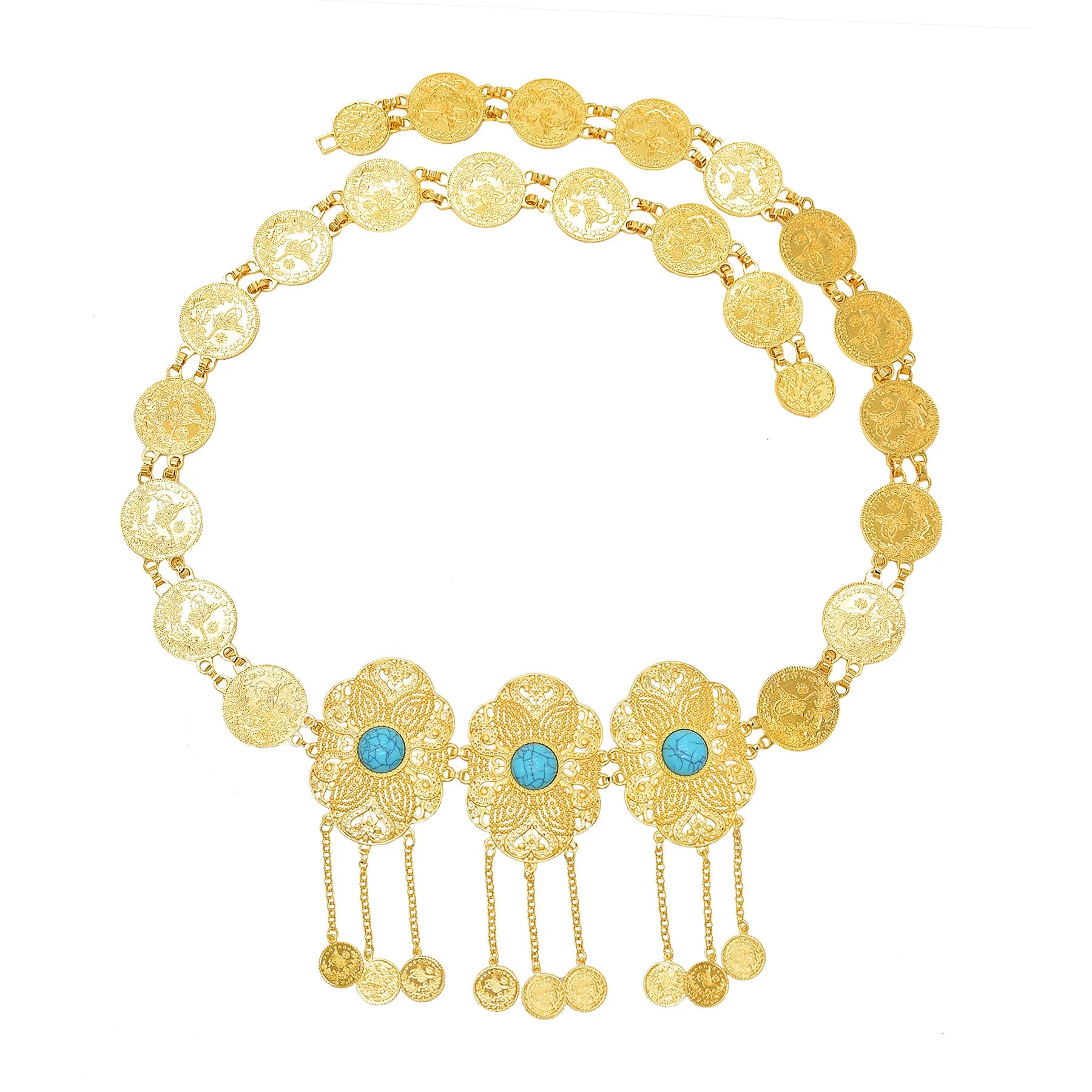 Golden Coins Metal Belts India Belly Dance Moroccan Waist Chain Afghan Turkish Kurdistan National Dress Body Jewelry for Women