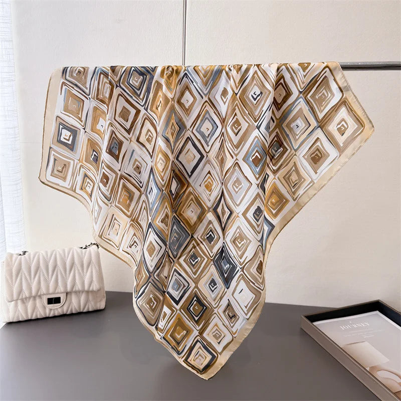 70cm Square Lemon Print Yellow Square Silk Scarf Casual Elegant Thin Breathable Neck Women Windproof Head Wrap Hair Scarves