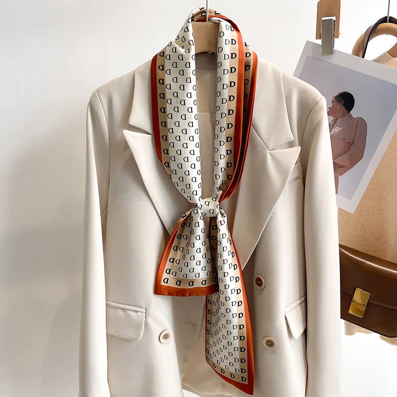 50 Color New Women Silk Feel Printed Design Scarf Shawl Fashion Luxury Long Narrow Small Silk Scarves Ladies Headband Headscarve