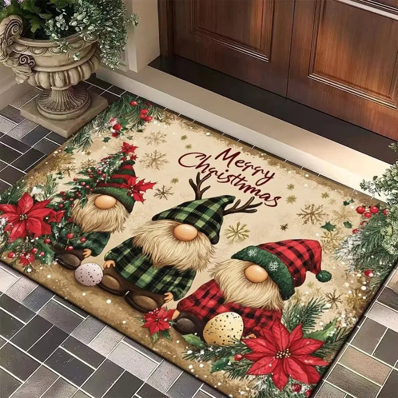 Merry Christmas Door Mat Printed Decoration Flannel Carpet Mat Door Mat Absorbent Foot Mat Small Foot Mat Machine Washable Decor