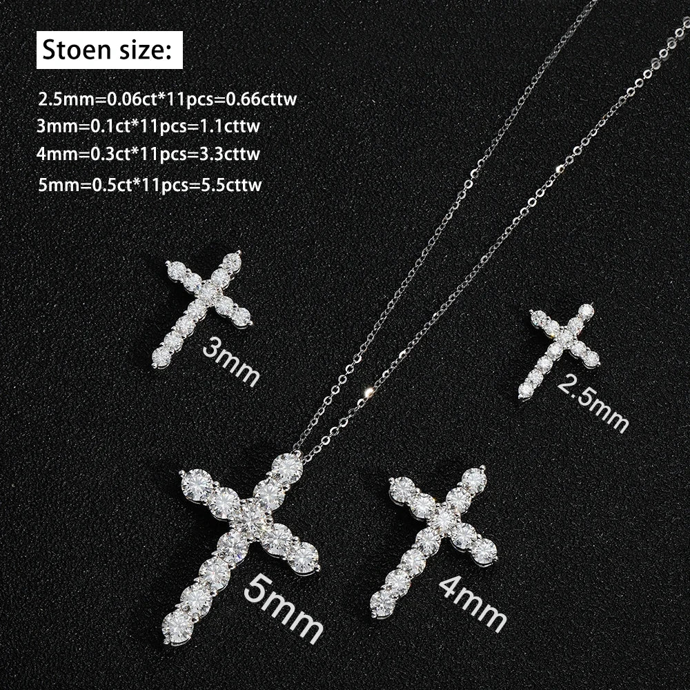 Moissanite cross pendant, 3mm, 4mm and 5mm, GRA certified, made of 925 sterling silver,