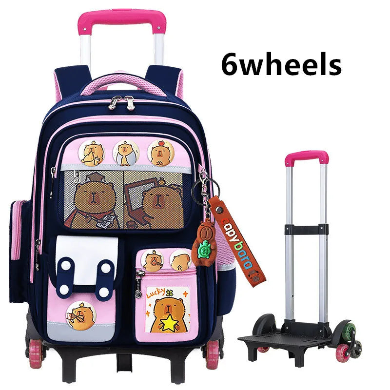 Children Trolley backpack wheels Student High capacity School bags Rolling schoolbags kids Trolley bookbag school wheeled bag