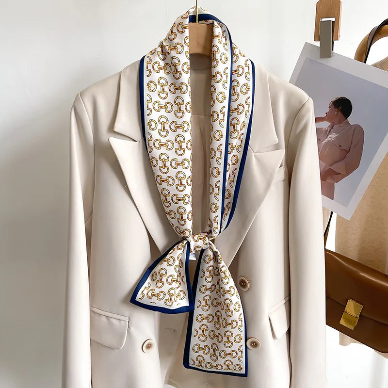 50 Color New Women Silk Feel Printed Design Scarf Shawl Fashion Luxury Long Narrow Small Silk Scarves Ladies Headband Headscarve