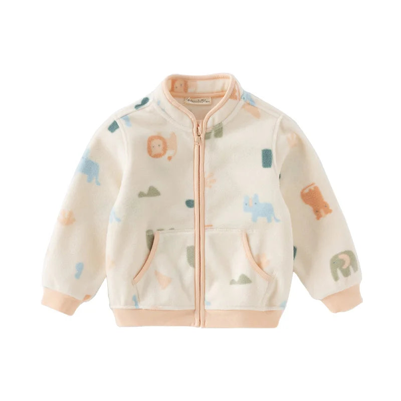 Dave Bella Children's Coat Boys Girls Baby Fleece Outerwear Autumn Sweet Cute Print Tops Outdoor Soft Comfortable Sport DB396-EE