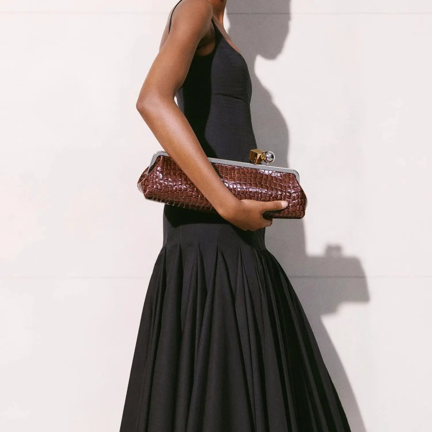 Long Clutch Bag with Removable Shoulder Strap, Women's Fashionable Baguette Bag, Luxury Designer Clip Handbag Purses for Ladies