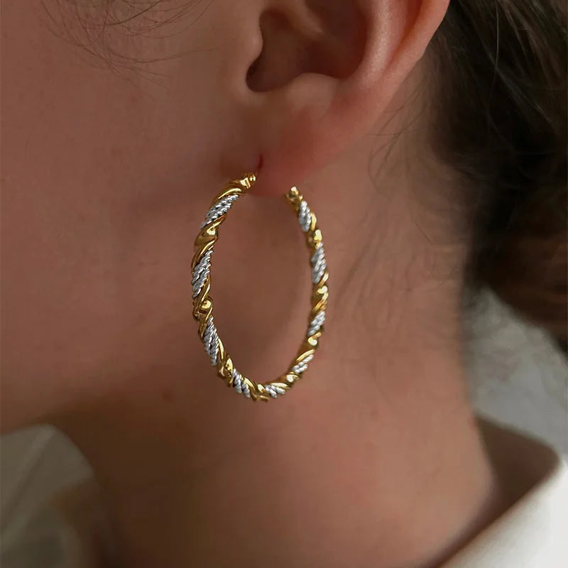 Mila Jewelry Two-Tone Stainless Steel Hoop Earrings, Titanium Steel, The Most Elegant