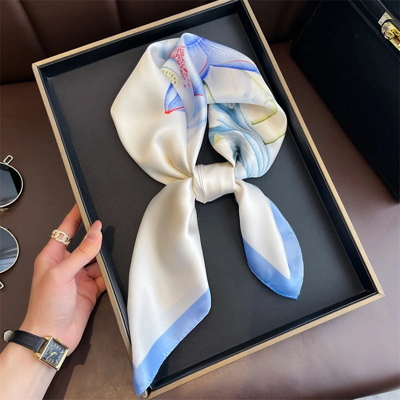 70cm Square Lemon Print Yellow Square Silk Scarf Casual Elegant Thin Breathable Neck Women Windproof Head Wrap Hair Scarves