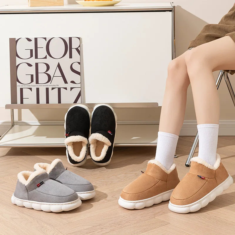 Evshine Winter Plush Cotton Shoes For Women Indoor Cozy Soft Sole Fur Slides Outdoor Fuzzy Ankle Boot Warm Fluffy House Slippers