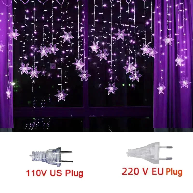 3.2M Christmas Snowflake Curtain Lights - LED Flashing Fairy String Lights, Waterproof for Holiday Party Wedding Xmas Tree Decor