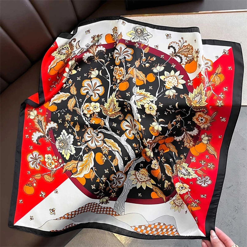 70cm Square Lemon Print Yellow Square Silk Scarf Casual Elegant Thin Breathable Neck Women Windproof Head Wrap Hair Scarves