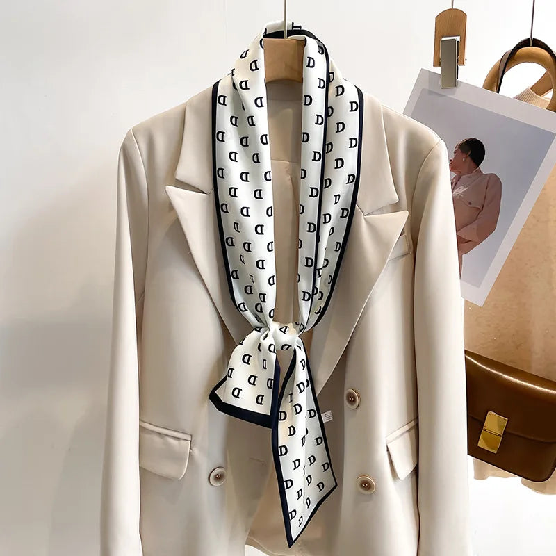 50 Color New Women Silk Feel Printed Design Scarf Shawl Fashion Luxury Long Narrow Small Silk Scarves Ladies Headband Headscarve