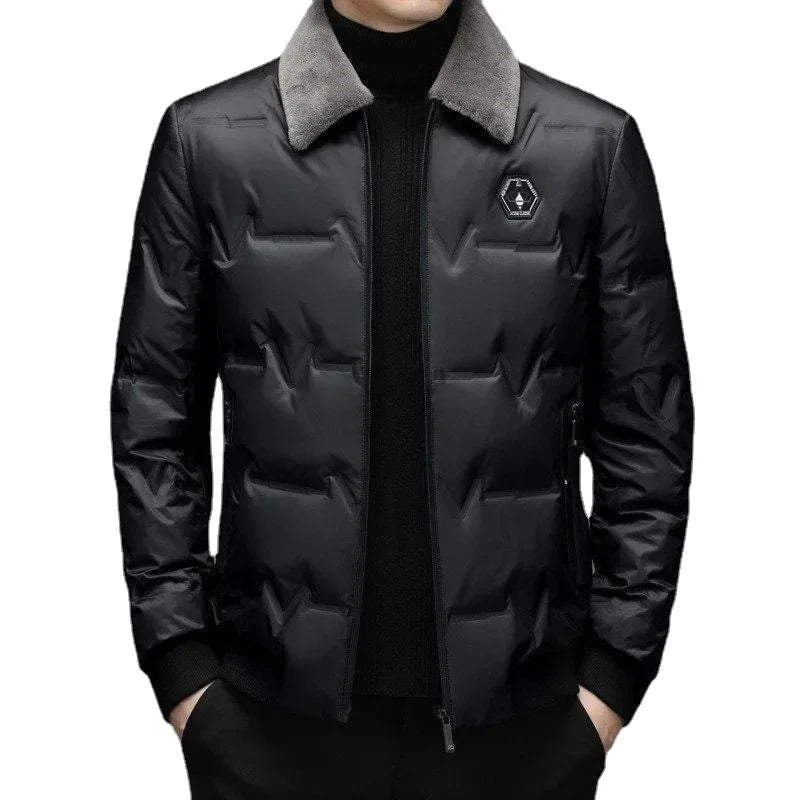 Middle-Aged And Elderly Men's Thickened Warm Cotton Coat Fleece-Lined Lapel Winter Men's Wear Jacket Casual Style