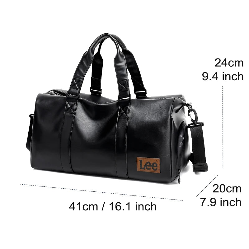 LEE High Quality Waterproof Leather Travel Duffel Bag Dry Wet Shoe Compartment Large Training Luggage Fitness Bag for Women Man