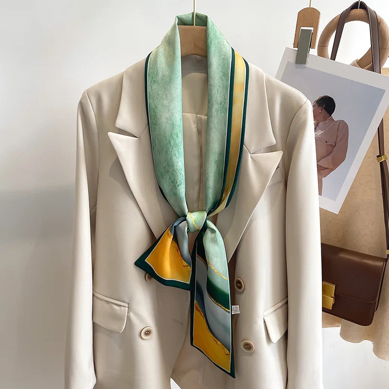 50 Color New Women Silk Feel Printed Design Scarf Shawl Fashion Luxury Long Narrow Small Silk Scarves Ladies Headband Headscarve