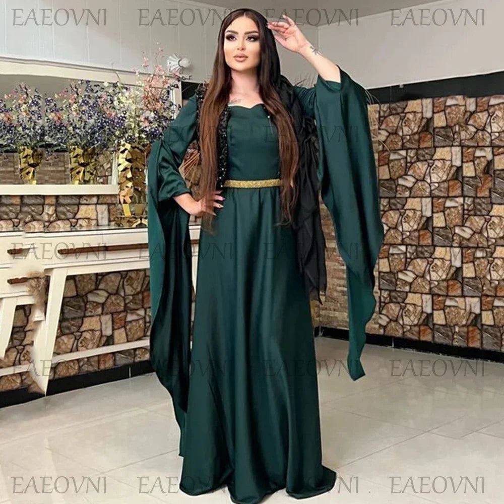 Customized Elegant Round Neck Belt Evening Dress Temperament Prom Gown Long Sleeve Exquisite High Quality Occasion Party Dresses