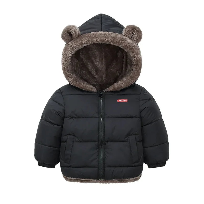 Boys Girls Thick Jackets Winter Kids Padded Fleece Warm Coats Children Hooded Cotton Outerwear Kids Clothes Cashmere Snowsuit