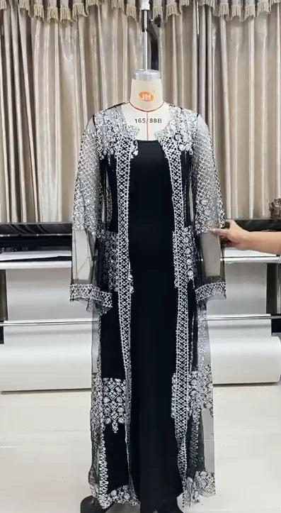 New Women's Fashion Popular Hot Stamped Big Swing Sexy Long Dress Shawl Banquet Evening Dress