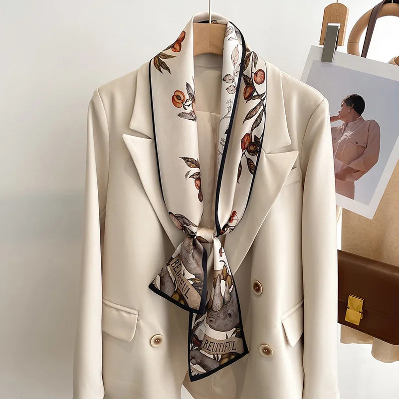 50 Color New Women Silk Feel Printed Design Scarf Shawl Fashion Luxury Long Narrow Small Silk Scarves Ladies Headband Headscarve