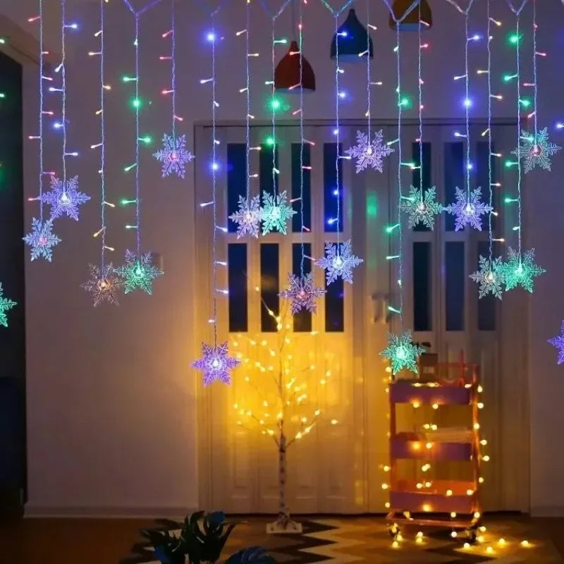 3.2M Christmas Snowflake Curtain Lights - LED Flashing Fairy String Lights, Waterproof for Holiday Party Wedding Xmas Tree Decor