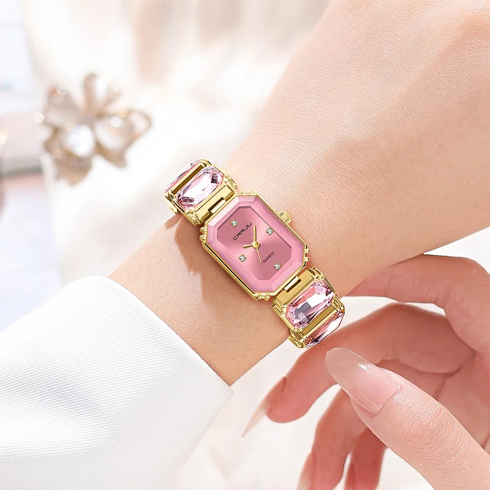 CRRJU Elegant Women Watches Fashion Rectangle Dial Quartz Wrist Watches Girls with Box Clock Reloj Hombre