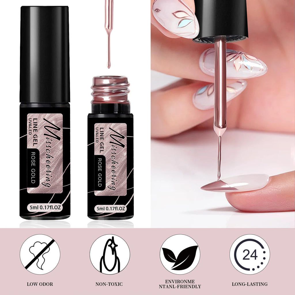 Gold Silver Metallic Liner Paint Gel Nail Polish Chrome Mirror Metal Effect Super Bright French UV LED Semi Permanent Nail Gel