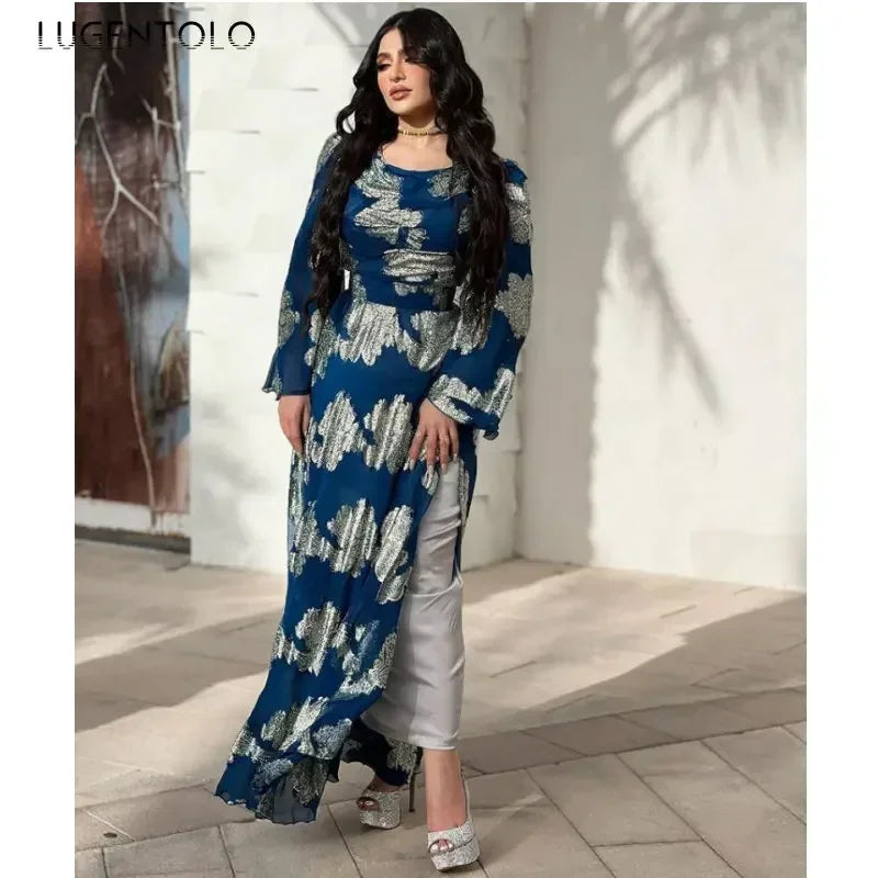 Women Party Dress Long Sleeve Sequins Chiffon Spring Summer Empire Lady Vintage Big Swing Elegant Dance Maxi Dresses