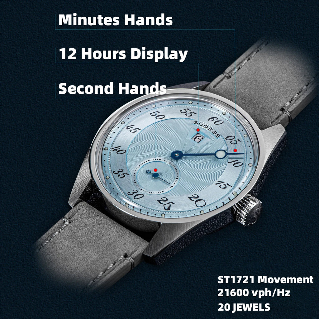 Sugess Mens Watch Automatic ST1721 Movement Aventurine Mechanical Wristwatches Hardlex Glass Fashion Simple Business Clock S451