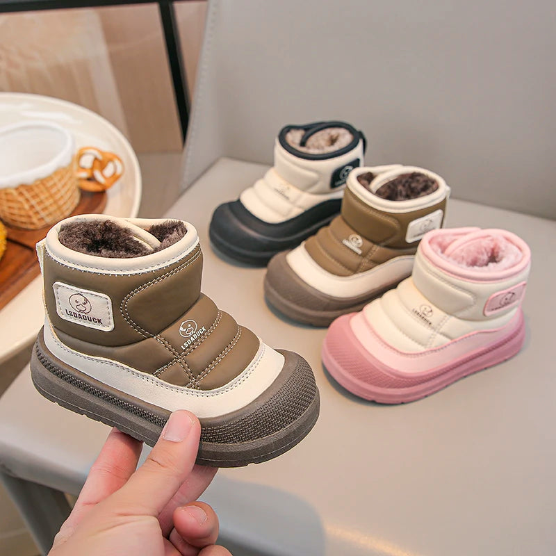 NO GLUE Winter Plush Snow Boots For Children Thick Warm Boy's Girl's Cotton Shoes Waterproof Kid's Winter Boots Velvet Shoe