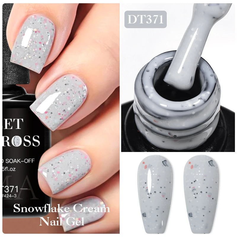 MEET ACROSS 7ml Cream White Nail Gel Polish Snowflake Cream Shining Colorful Semi Permanent UV Gel Varnish Nail Art For Manicure