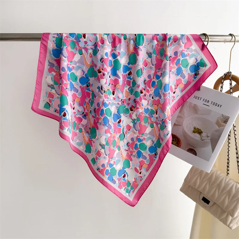 70cm Square Lemon Print Yellow Square Silk Scarf Casual Elegant Thin Breathable Neck Women Windproof Head Wrap Hair Scarves