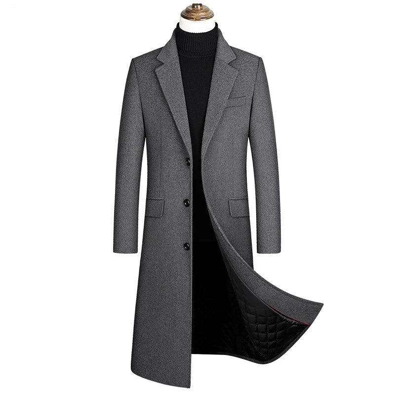 Men X-Long Woolen Blends Overcoats Cashmere Trench Coats Long Jackets New Winter Male Business Casual Wool Trench Coats Size XXL