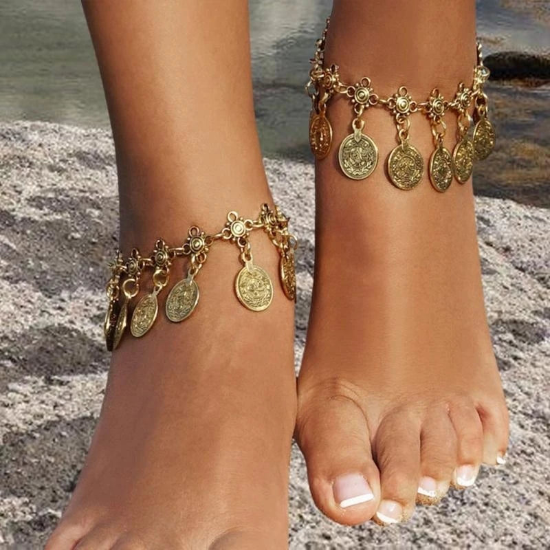 Vintage Bohemian Coin Tassels Anklet Chain for Women Fashion Bangle Ethnic Jewelry for Beach and Festival Wear