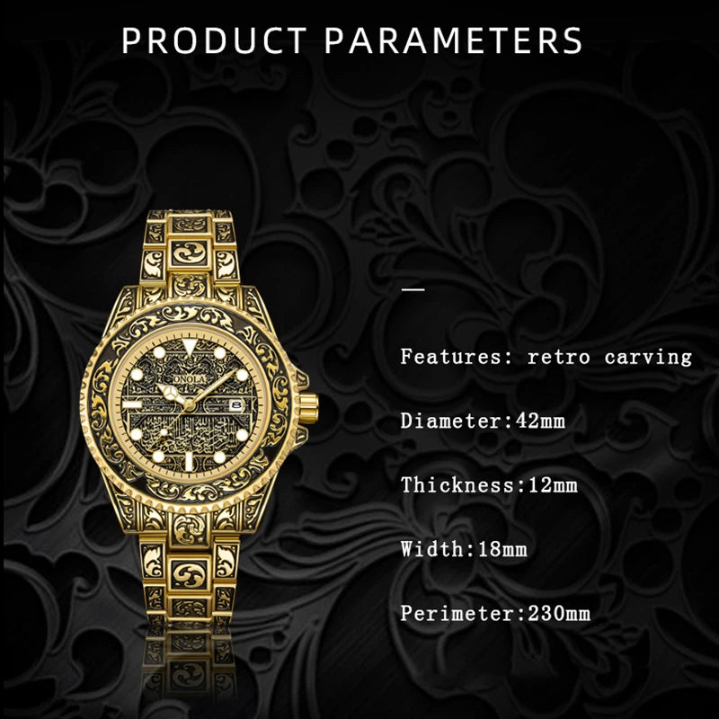 ONOLA Retro Luxury Men Watch Business Night Light Calendar Waterproof Watch Men Relogio Masculino