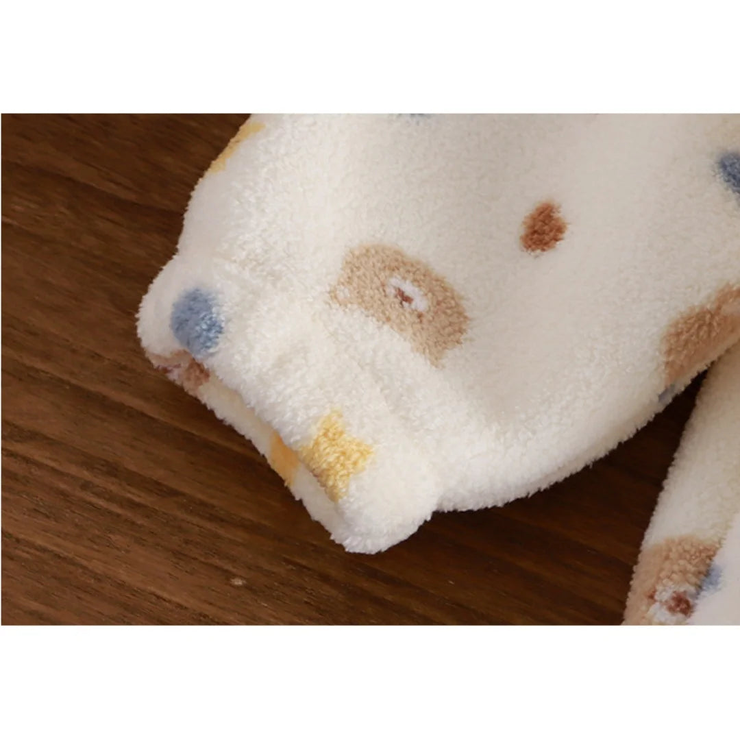 Baby Boy Girl Plush Fleece Tracksuit Sets 1-8Y Thickened Warm Cartoon Print Zipper Jacket Pants 2Pcs Kids Autumn Winter Outfit