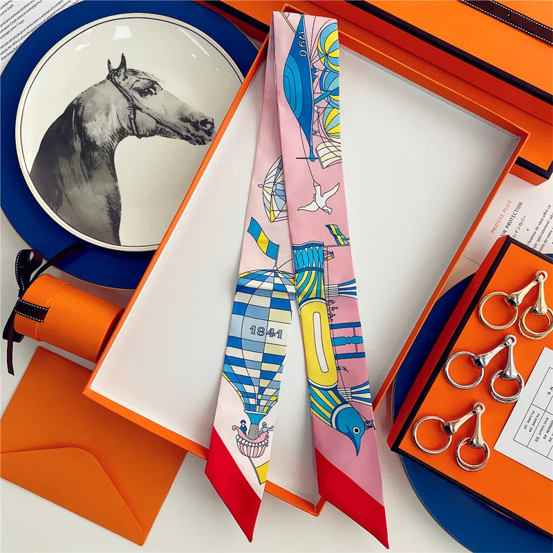 100% Silk High Quality Luxury Brand Scarf Women Headband Hair Band Foulard Tie Ribbon Neckerchief Skinny Scarves Accessories