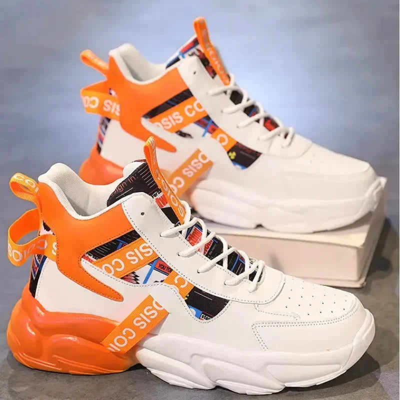 Waterproof Leather Sports Shoes High Top Casual Footwear For Youth Versatile Height Increasing Sunset Lasting Five Seasons