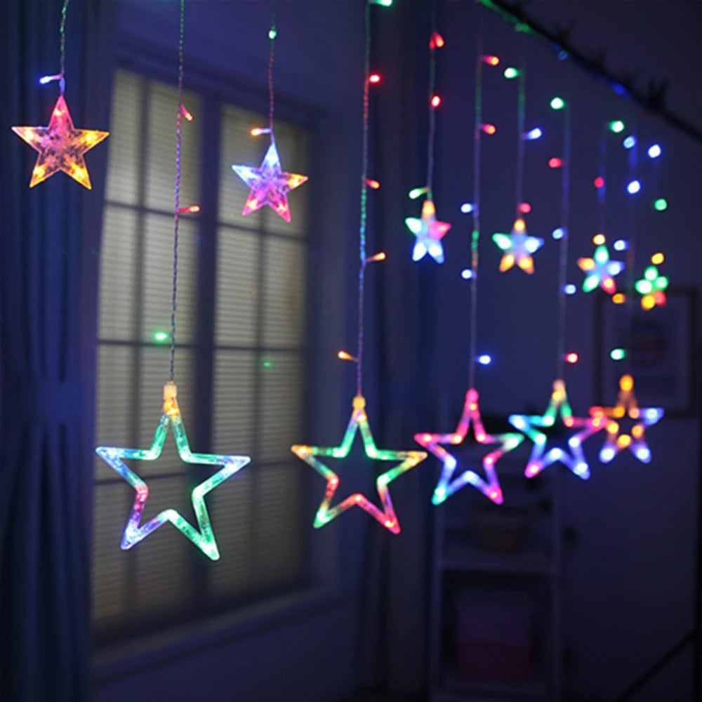 3.5M Star Curstain LED String Fairy Lights 138 LEDs Christmas Lights For Home Bedroom Window Outdoor Party Holiday Decoration