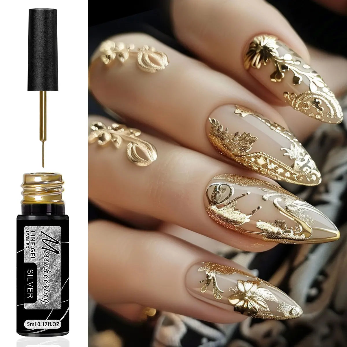 Gold Silver Metallic Liner Paint Gel Nail Polish Chrome Mirror Metal Effect Super Bright French UV LED Semi Permanent Nail Gel