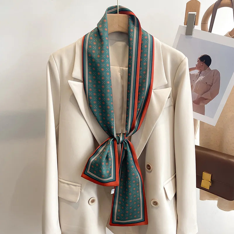 50 Color New Women Silk Feel Printed Design Scarf Shawl Fashion Luxury Long Narrow Small Silk Scarves Ladies Headband Headscarve