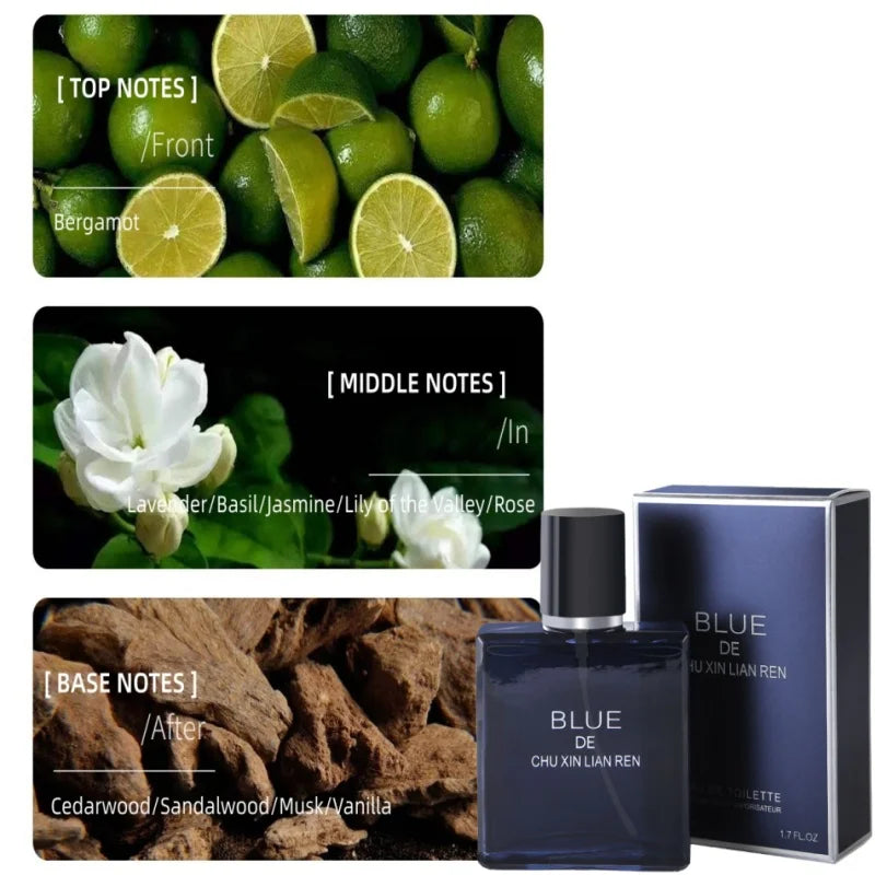 Blue Men's Perfume Woody Floral Lasting Fragrance Eau De Parfum Classic Homme Parfums Flirting Pheromone Cologne Gentlemen Spray