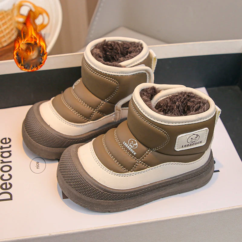 NO GLUE Winter Plush Snow Boots For Children Thick Warm Boy's Girl's Cotton Shoes Waterproof Kid's Winter Boots Velvet Shoe