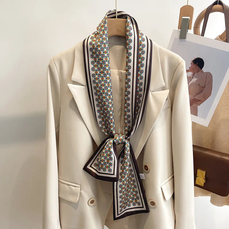 50 Color New Women Silk Feel Printed Design Scarf Shawl Fashion Luxury Long Narrow Small Silk Scarves Ladies Headband Headscarve