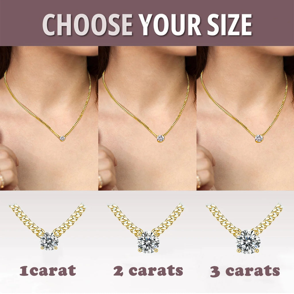 Mila jewelry 1ct 2ct 3ct Moissanite Cuban Chain Pendant Necklace - Elegant Design in 18K Gold Plated S925 Sterling Silver for Women