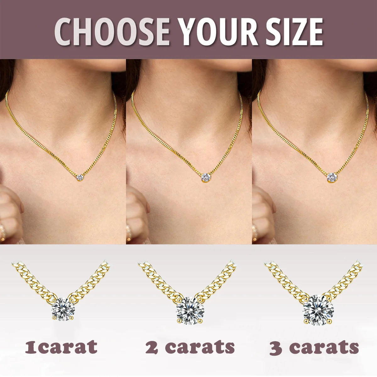 Mila jewelry 1ct 2ct 3ct Moissanite Cuban Chain Pendant Necklace - Elegant Design in 18K Gold Plated S925 Sterling Silver for Women