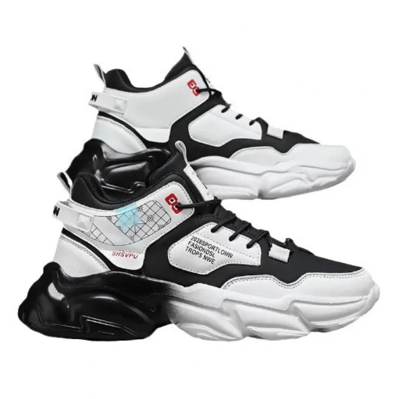 Waterproof Leather Sports Shoes High Top Casual Footwear For Youth Versatile Height Increasing Sunset Lasting Five Seasons