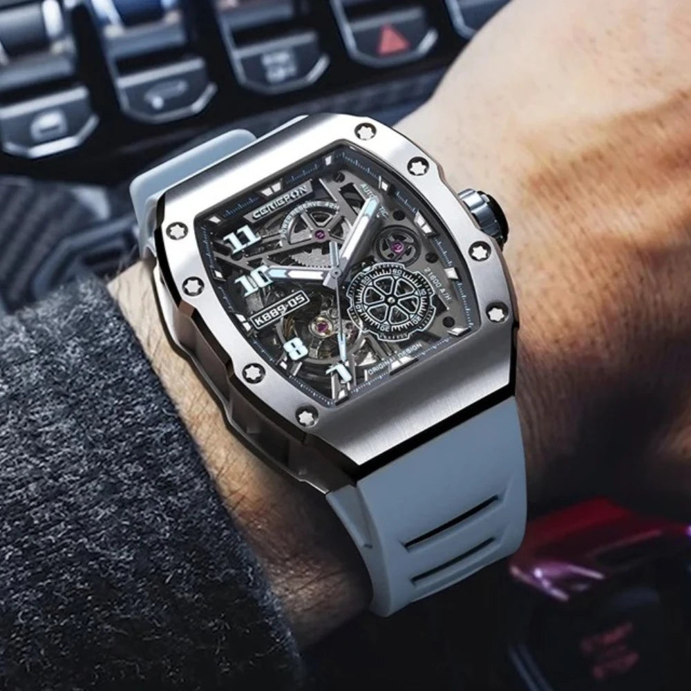 CERIEPON Automatic Mechanical Watch Men's Model Branded Hollowed Out Wine Barrel Shaped Men's Luminous Watches