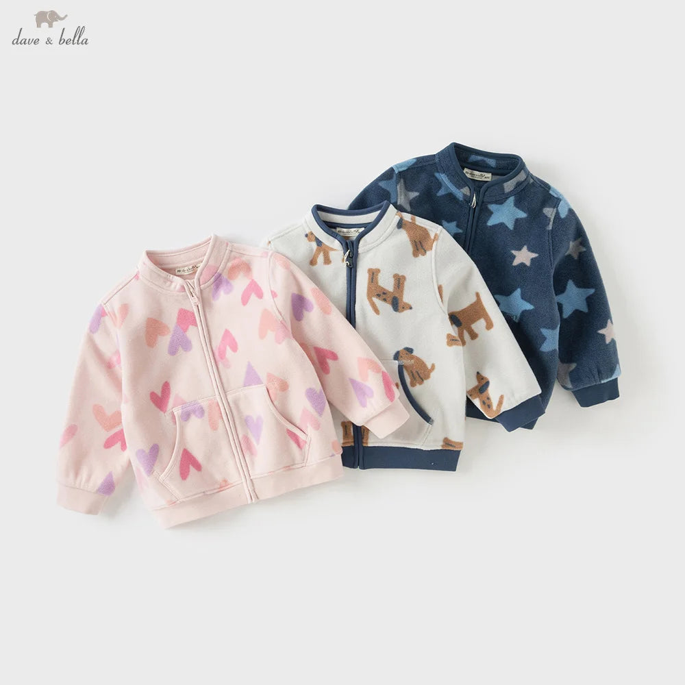 Dave Bella Children's Coat Boys Girls Baby Fleece Outerwear Autumn Sweet Cute Print Tops Outdoor Soft Comfortable Sport DB396-EE