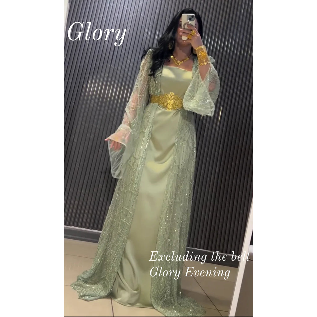 Gorgeous Evening Party Dresses Long Sleeves Green Beadings Temperament Prom Dress Saudi Arabia Women's Wedding Dress Customized
